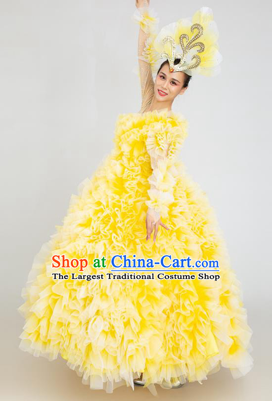 Top Women Group Dance Clothing Opening Dance Ball Gown Rose Dance Fashion Modern Dance Yellow Dress