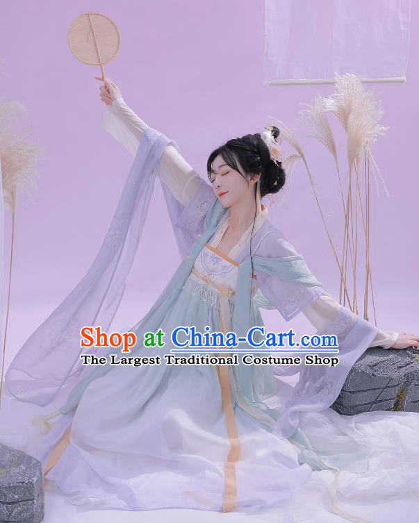 China Tang Dynasty Princess Embroidered Clothing Traditional Female Hanfu Dress Ancient Flower Fairy Light Green Costumes