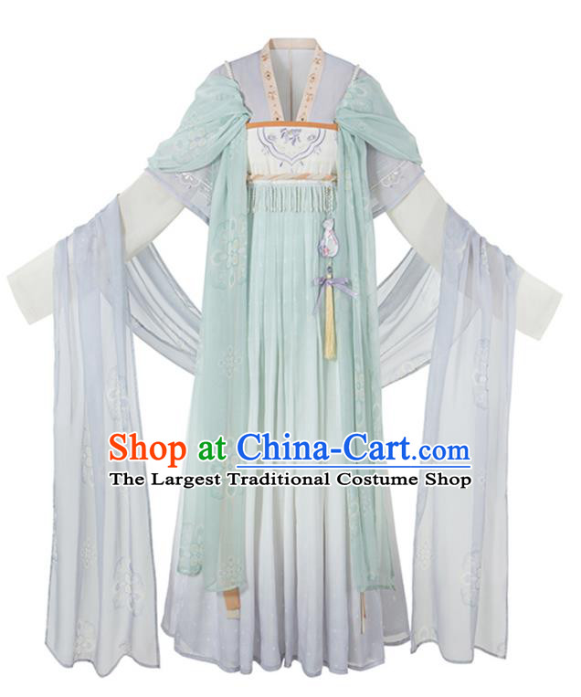 China Tang Dynasty Princess Embroidered Clothing Traditional Female Hanfu Dress Ancient Flower Fairy Light Green Costumes