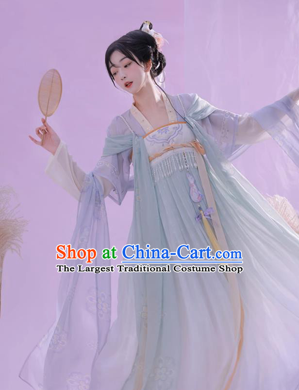 China Tang Dynasty Princess Embroidered Clothing Traditional Female Hanfu Dress Ancient Flower Fairy Light Green Costumes