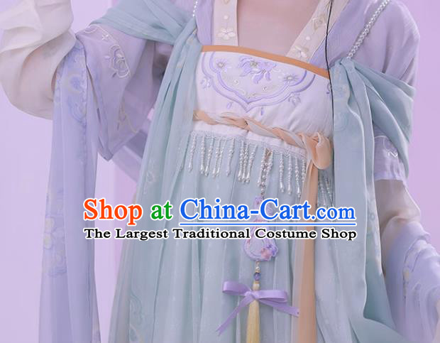 China Tang Dynasty Princess Embroidered Clothing Traditional Female Hanfu Dress Ancient Flower Fairy Light Green Costumes