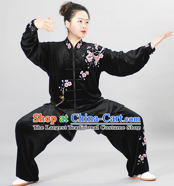 Chinese Winter Taiji Quan Training Uniform Wushu Competition Clothes Female Tai Chi Black Velvet Suit Martial Arts Clothing