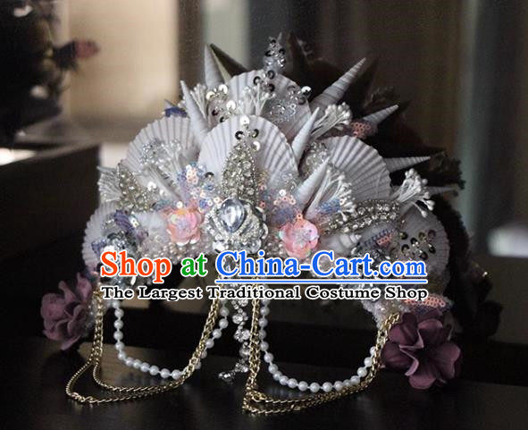 Natural Shell Mermaid Crown Series Fantasy Mermaid Crown Headdress White Shell Crown
