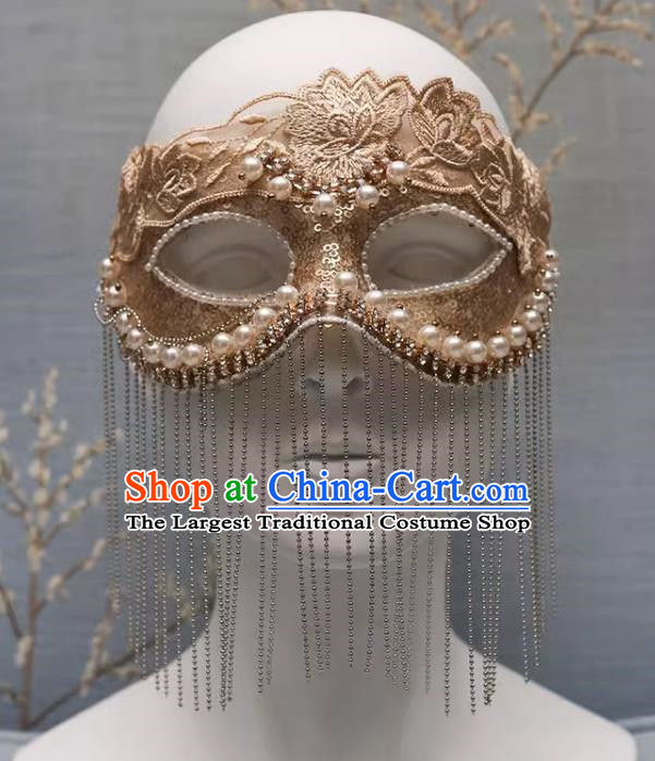 European And American Champagne Lace Retro Elegant Mysterious Mask Tassel Covering Masquerade Halloween Carnival Party