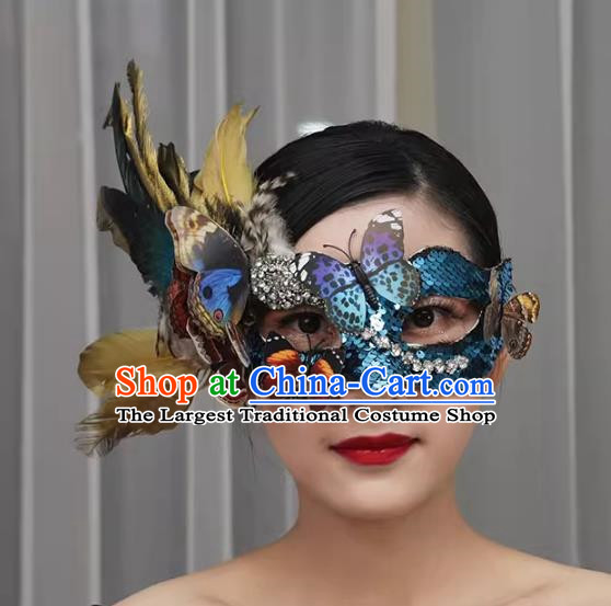 Exaggerated Venetian Green Flower Mask Feather Masked Singer Halloween Carnival Masquerade Party