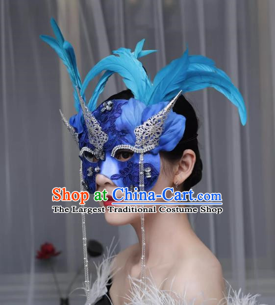 European And American Exaggerated Venice Blue Flower Mask Feather Masked Singer Halloween Carnival Masquerade Party