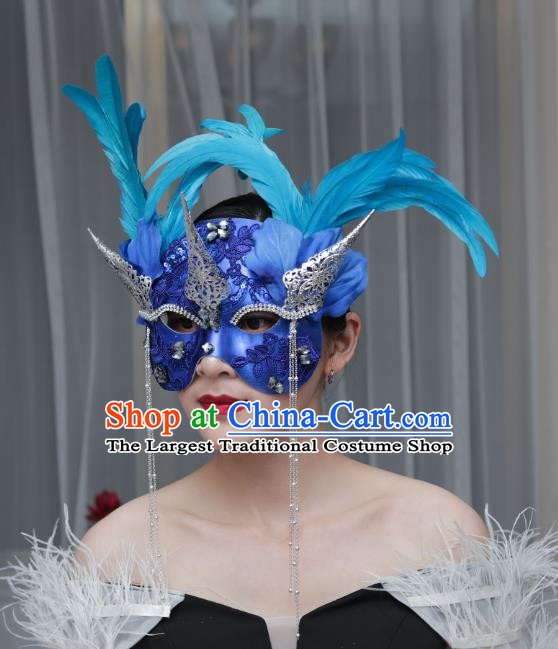 European And American Exaggerated Venice Blue Flower Mask Feather Masked Singer Halloween Carnival Masquerade Party