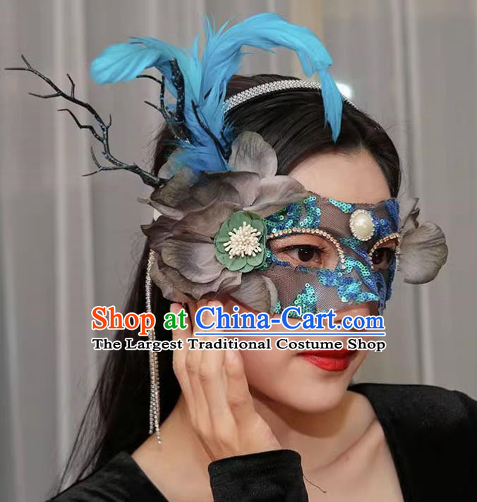Venetian Green Flower Mask Feather Masked Singer Halloween Carnival Ball Party Mask