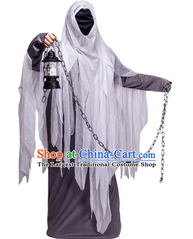 Halloween Masked Ghost Costume Adult Cosplay Horror Ghost Rag Gray Robe Haunted House Prop Costume