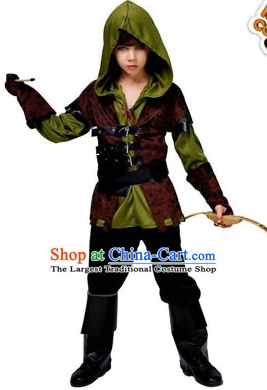 Retro Archer Costumes European Adult Children Cosplay Witcher Shadow Shooter Hooded Clothes Halloween