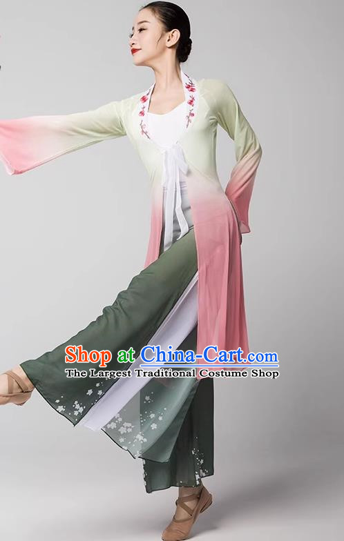 Classical Dance Chinese Dance Long Sleeved Trumpet Sleeve Dance Gauze Body Yoga Body Rhyme Practice Clothing Female