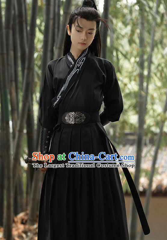 Chinese Ancient Swordsman Black Clothing Song Dynasty Young Hero Garment Costumes Traditional Hanfu