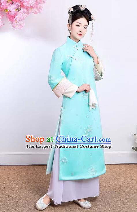 China Qing Dynasty Court Lady Clothing TV Series Manchu Woman Blue Dress Ancient Royal Princess Costumes