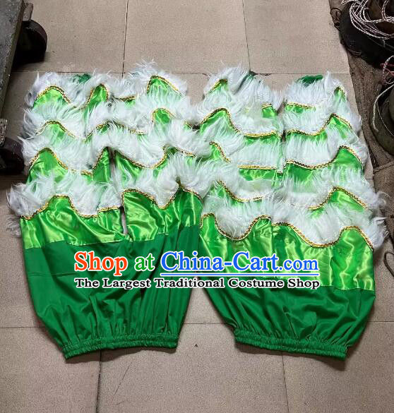 2 Pairs Lion Dancing Pants Adult Size Handmade Green Satin Lion Trousers with White Fur China Lion Dance Competition Costumes