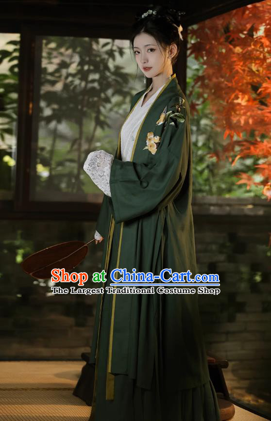 China Traditional Hanfu Embroidered Green Cape Blouse and Skirt Ancient Young Woman Dresses Song Dynasty Female Costumes Complete Set