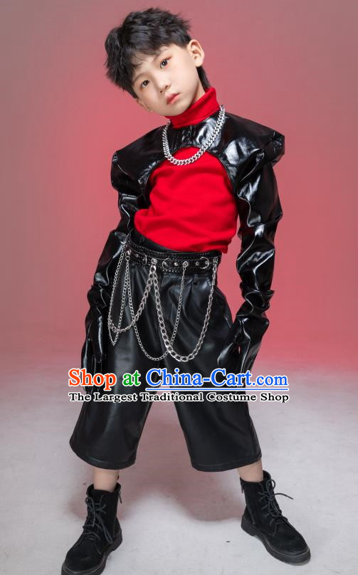 Boys Catwalk Trendy Clothing Yuan Universe Technology Sense Leather Clothing T Stage Performance Clothing Cool Group Tide Clothing Locomotive Rock Style