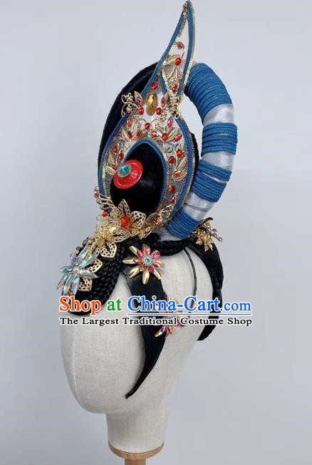Classical Dunhuang Dance Headgear Brahmaland Ancient Style Flying Hair Bun Performing Wig Headgear Ancient Costume Modeling Hair Bag Hair Accessories