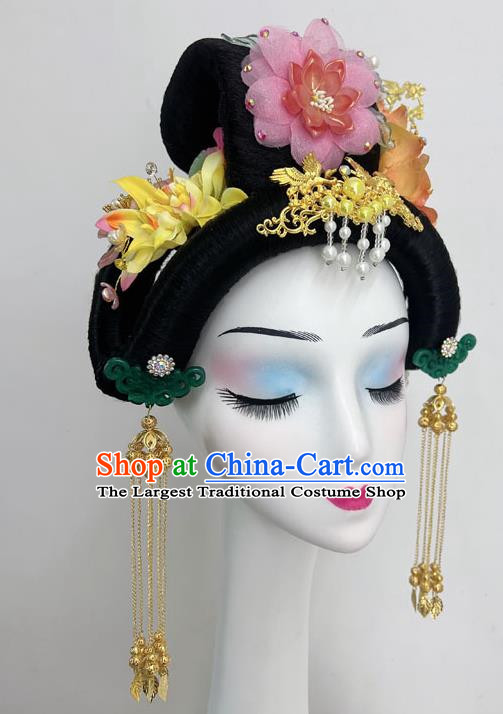 Chinese Classical Dance Imperial Concubine Performance Dance Headdress Wig Peony Flower Ancient Style Han And Tang Style Wig Headdress