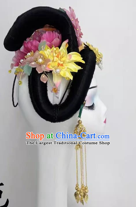 Chinese Classical Dance Imperial Concubine Performance Dance Headdress Wig Peony Flower Ancient Style Han And Tang Style Wig Headdress