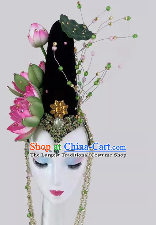 Chinese Classical Dance New Lotus Headdress Fake Hair Bun Long Tassel Art Examination Dance Supplies Performance Headdress