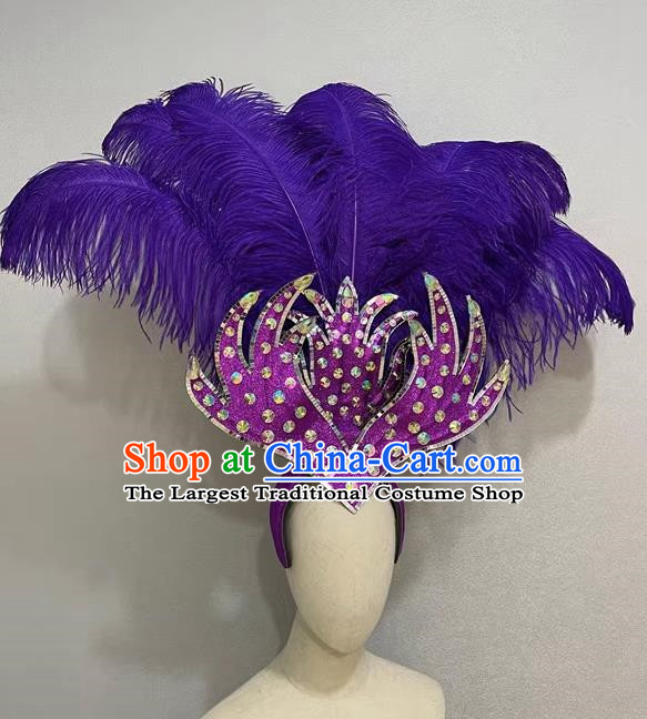 Purple Flowers Opening Dance Performance Show Feather Headdress Dance Team Samba Costumes Mardi Gras Halloween