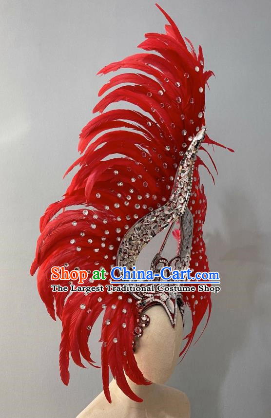 Red Opening Dance Show Feather Headdress Dance Team Samba Costumes Mardi Gras Halloween