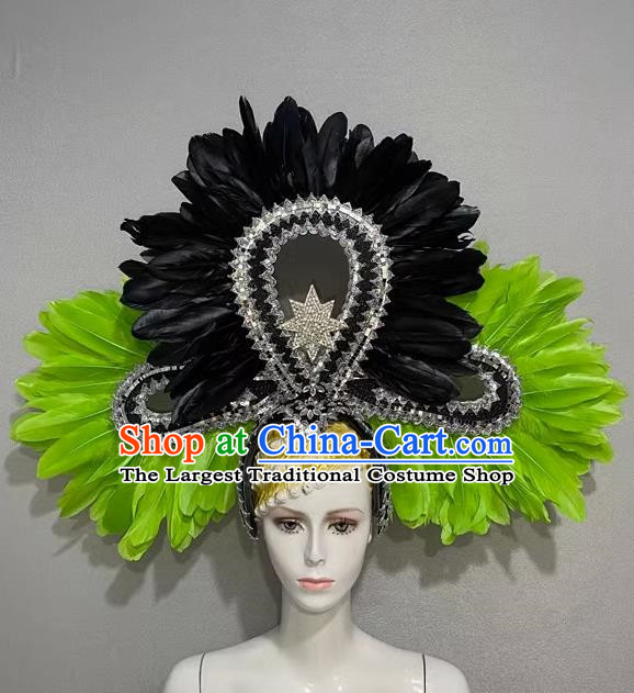 Black Green Feather Opening Dance Show Feather Headdress Dance Team Samba Costumes Carnival Halloween