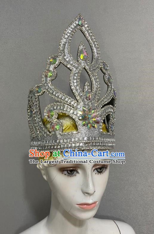 Silver Crown Opening Dance Performance Show Feather Headdress Dance Team Samba Costumes Mardi Gras Halloween