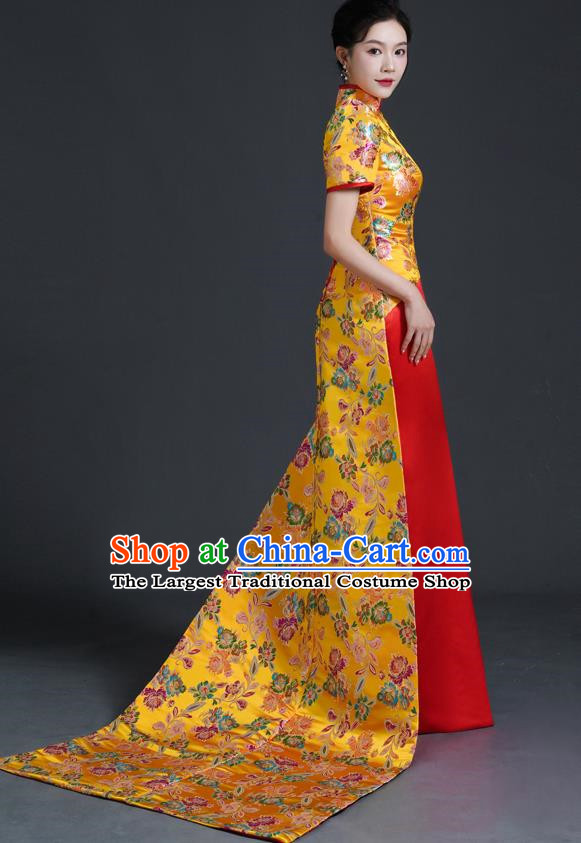 Chinese Style Top Banquet Evening Dress Long Tailing Stage Model Catwalk Costume Mermaid Self Cultivation Host Clothing