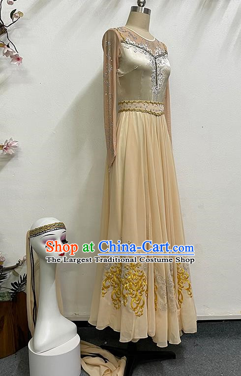 China Xinjiang Dance Pure Color Elegant Large Skirt Performance Costumes Ethnic Style Practice Art Test Clothing