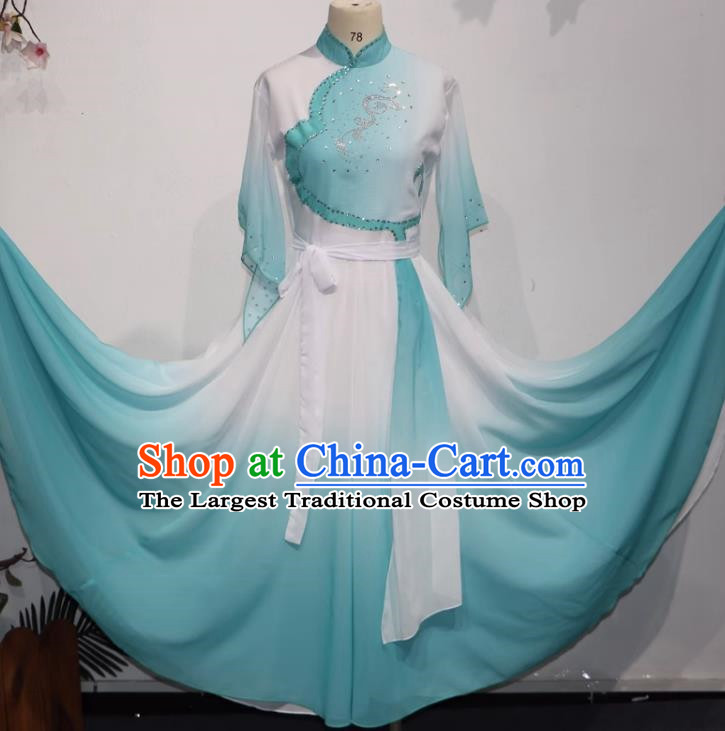 Light Green Dance Students Such As Summer Flowers with Dress Fan Dance Practice Skills Examination Jiaozhou Yangko Dance Costumes Performance Costumes