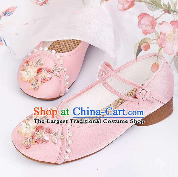 Hanfu Shoes With Pearl Round Toe Embroidery
