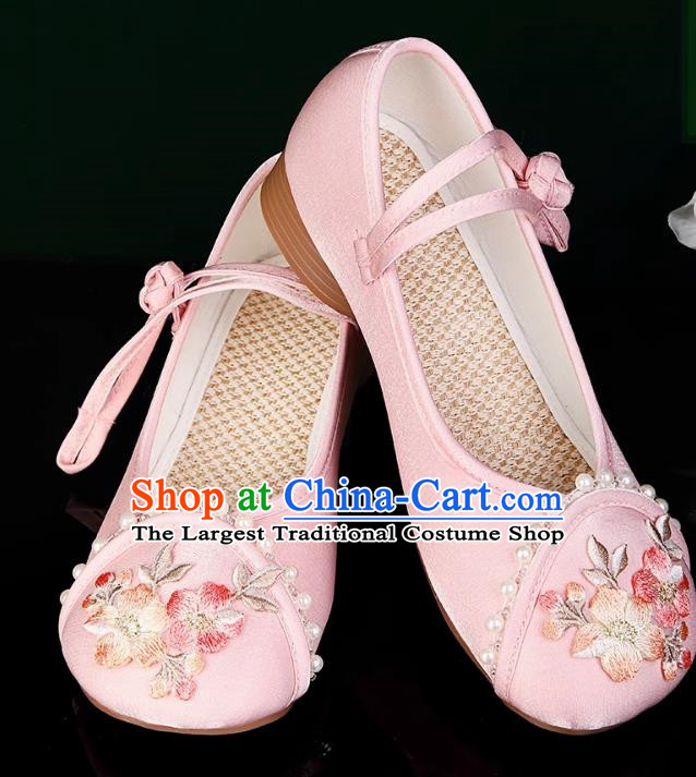 Hanfu Shoes With Pearl Round Toe Embroidery