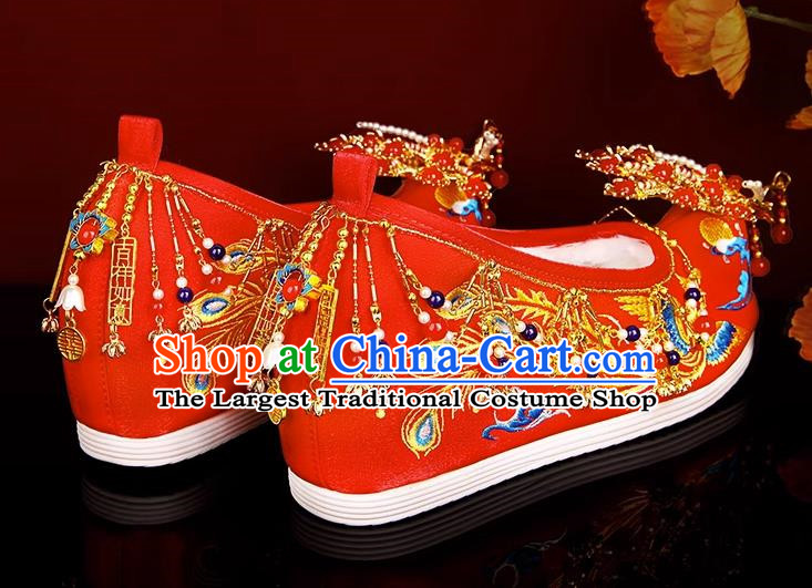 Embroidered Shoes Summer Ming System Red Xiuhe Wedding Shoes Handmade Beaded Phoenix