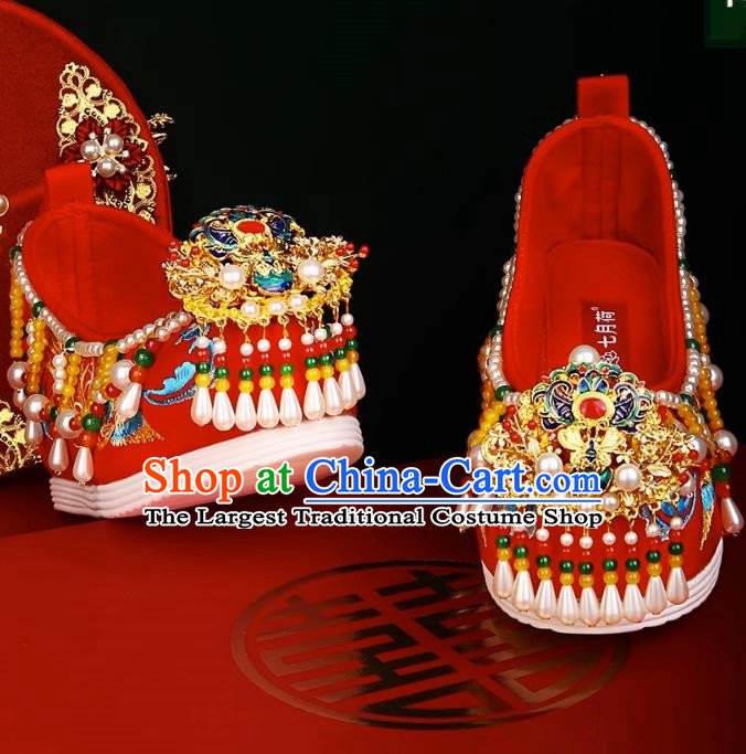 Handmade Beaded Wedding Shoes Xiuhe Dress Bride Han Dress Wedding