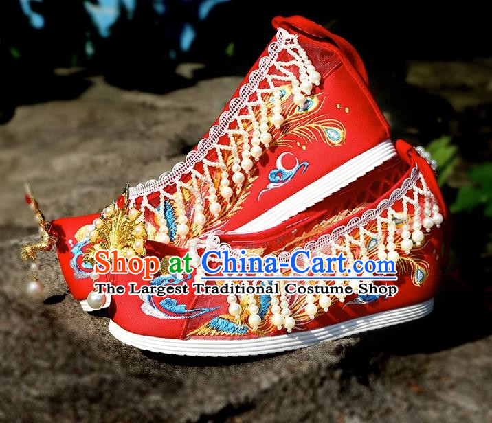 Hanfu Wedding Shoes Women Inner Height Increase Breathable Wedding Xiuhe Shoes Are Red