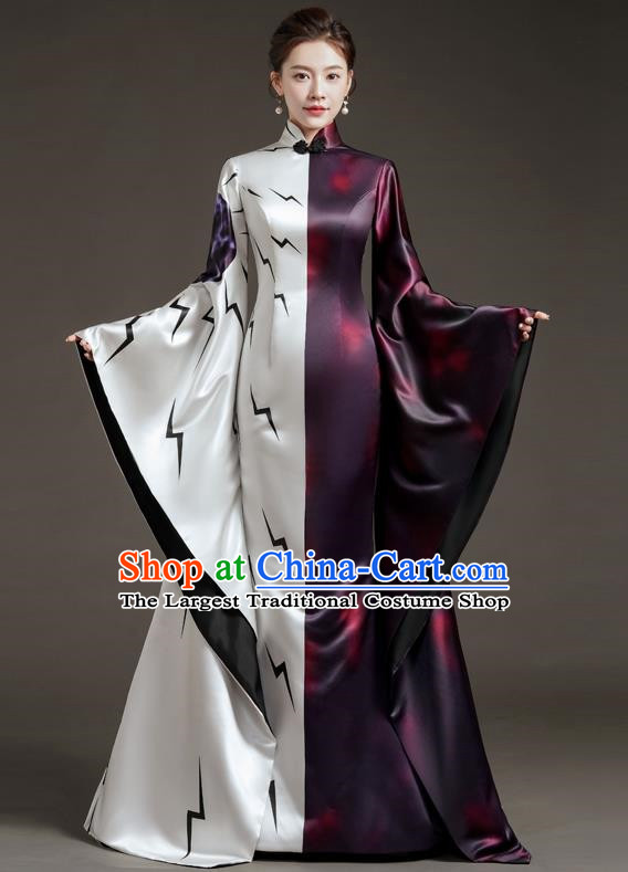Chinese Design High End Catwalk Costume Model Exaggerated Big Sleeve Host Dress Mermaid