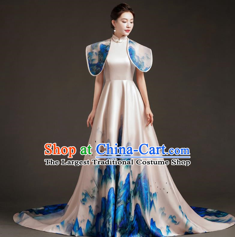 China Fashion High End Dress Skirt With A Thousand Miles Of Rivers And Mountains Trailing Tail Long Art Archaeological Kite Dress Female Performance Costume Stage Catwalk