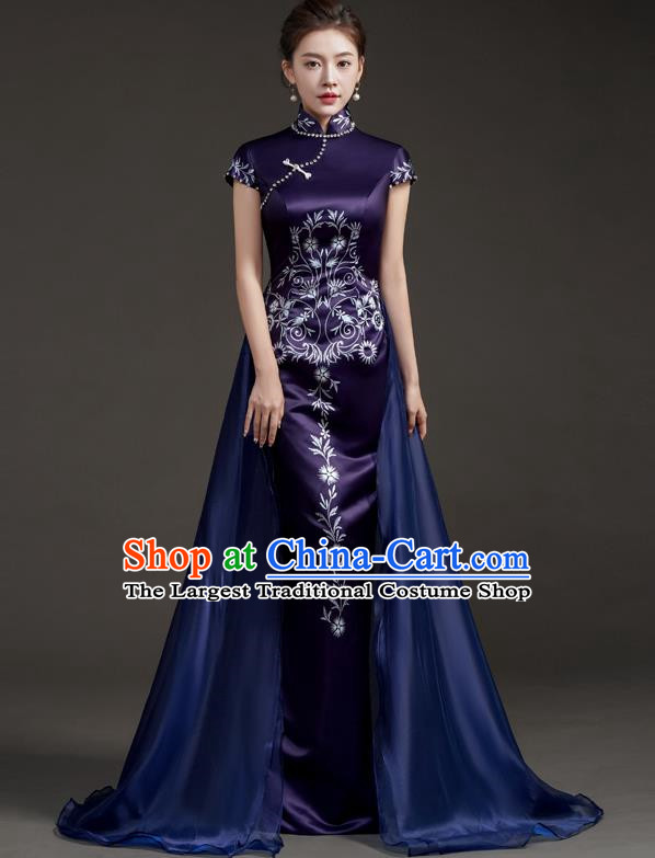 Chinese High End Improved Cheongsam Extended Model Team Catwalk Stage Folk Music Performance Clothing Printing