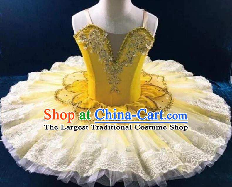 Children Ballet Skirt Little Swan Fluffy Yarn TUTU Skirt Performance Costume Yellow Sleeping Beauty Stage Costume