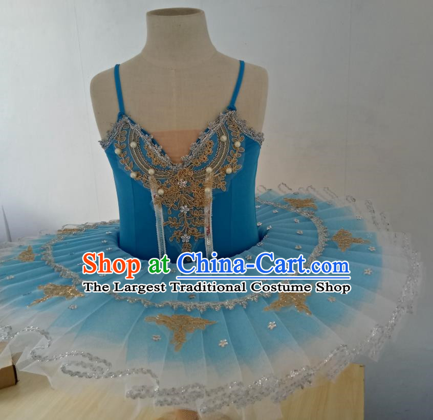Blue Ballet Skirt Children Fluffy Little Swan Dance Tutu Skirt Swan Lake Sling Gauze Skirt Performance Costume