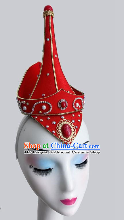 Mongolian Dance Hair Band Headdress Art Examination Performance Stage Accessories National Wind Red Hair Accessories High Hat