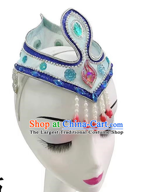 Mongolian Dance Headdress Wind Swan Goose Dance Dance Blue Classical Performance Art Test Headdress Wig