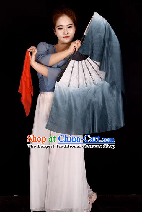 China Folk Dance Grey Silk Fan Women Group Dance Ribbon Fan Handmade Fan Yangko Dance Fan