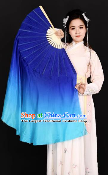 China Yangko Dance Fan Folk Dance Royalblue Silk Fan Women Group Dance Ribbon Fan Handmade Fan