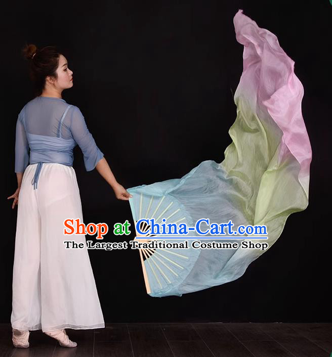 China Women Group Dance Fan Handmade Long Ribbon Fan Yangko Dance Fan Folk Dance Silk Fan