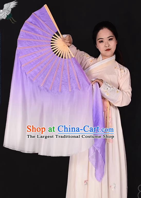 China Yangko Dance Fan Taoli Cup Dance Competition Pure Silk Fan Handmade Gradient Lilac to White Fan