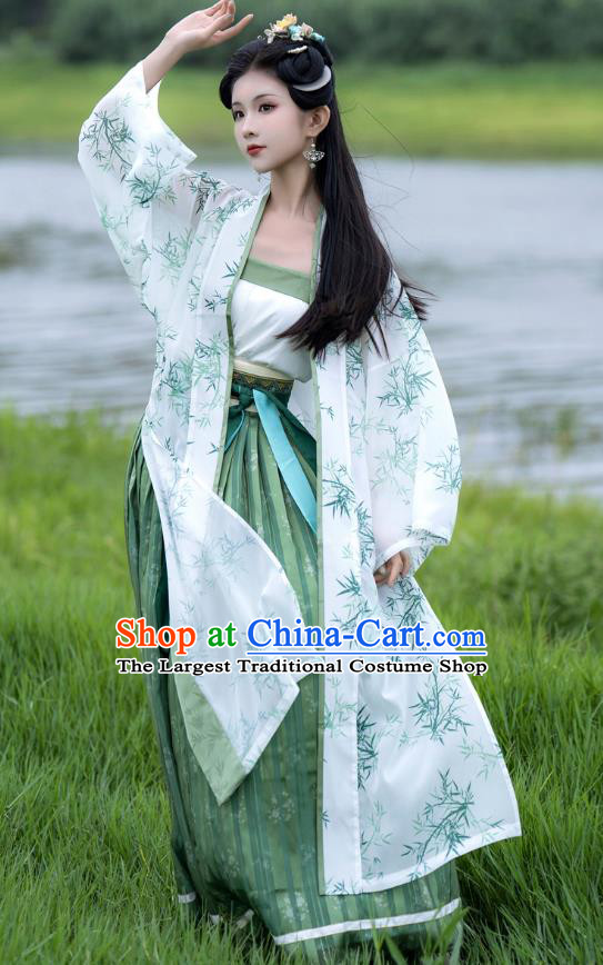 China Woman Hanfu Song Dynasty Young Lady Clothing Ancient Civilian Female Printing Bamboo Costumes