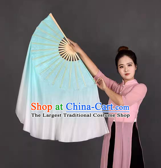 China Handmade Folk Dance Fan Classical Dance Ribbon Fan Jiaozhou Yangko Dance Light Blue Silk Fan