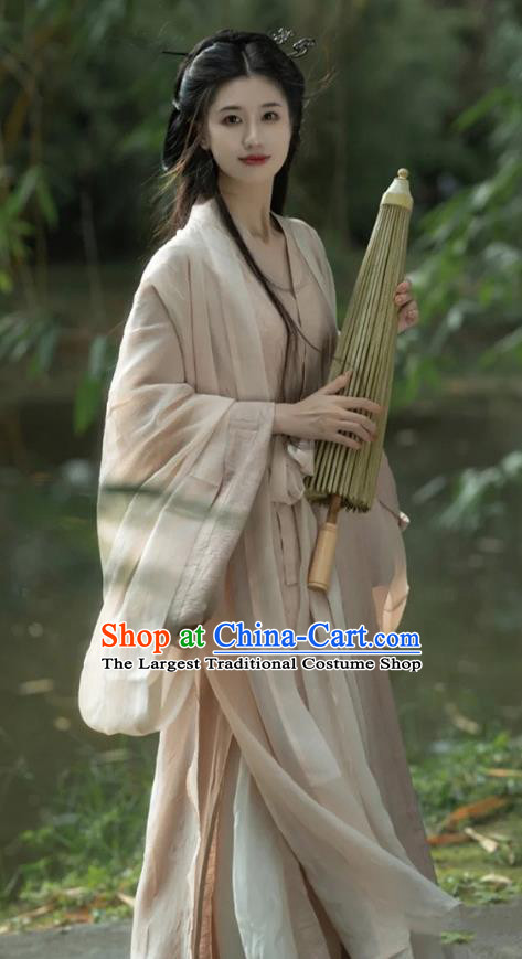 China Jin Dynasty Young Lady Clothing Ancient Noble Princess Costumes Woman Apricot Hanfu Dress